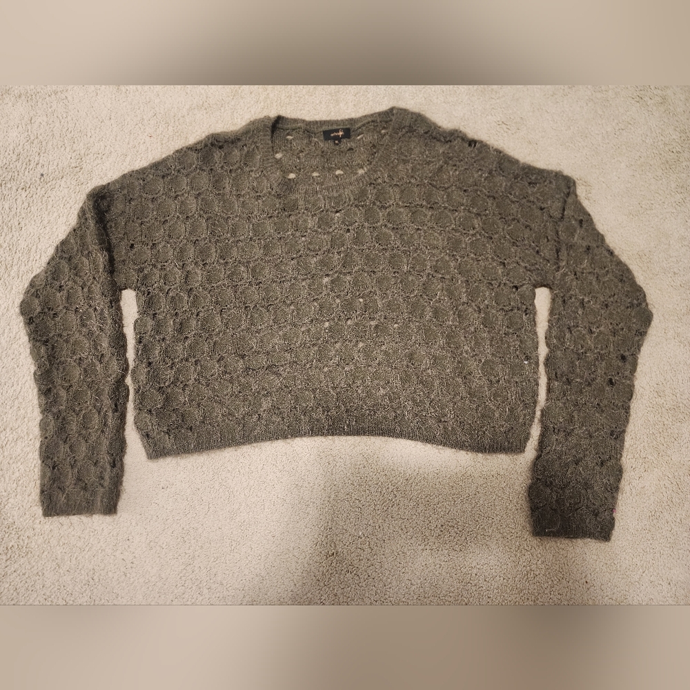 Ontwelfth Women's Olive Green Openweave Knitted Long Sleeve Cozy Sweater Size XL